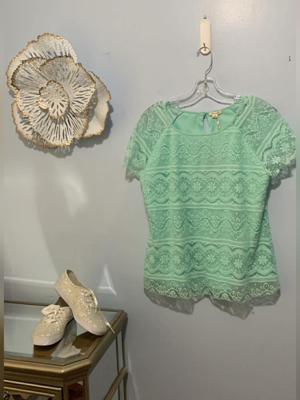 Nwt Ultra Pink Mint Lace Short-Sleeve Top - Women